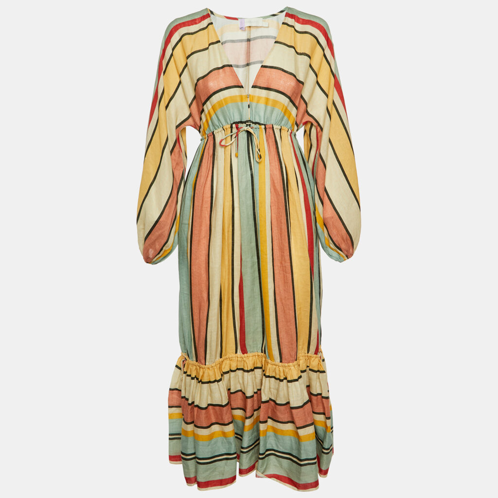 Zimmermann Multicolor Striped Linen Tiered Cassia Maxi Dress S Zimmermann Multicolor Striped Linen Tiered Cassia Maxi Dress S