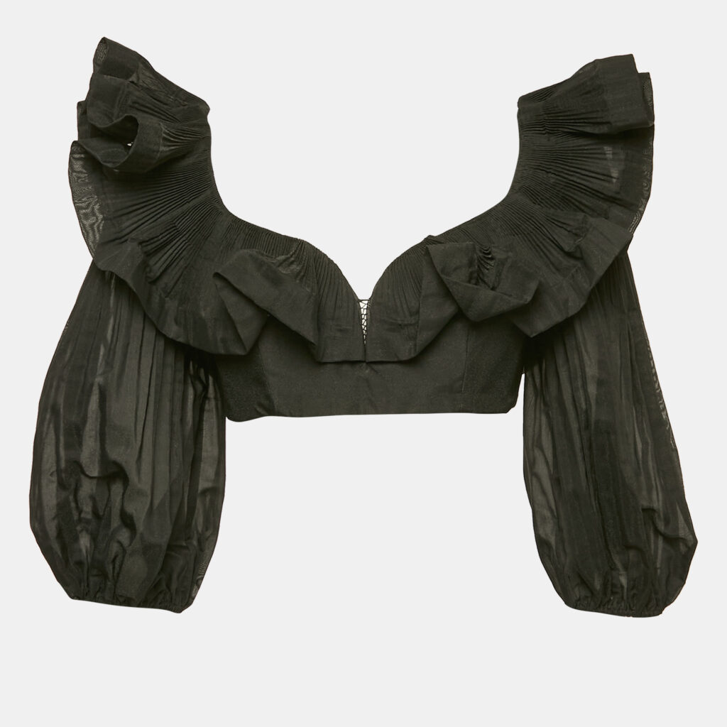 Zimmermann Black Crepe Ruffled Crop Top M Zimmermann Black Crepe Ruffled Crop Top M