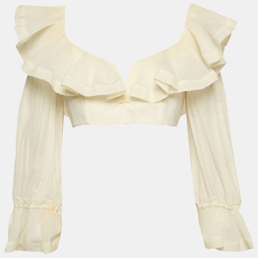 Zimmermann White Crepe Ruffled The Lovestruck Crop Top L Zimmermann White Crepe Ruffled The Lovestruck Crop Top L