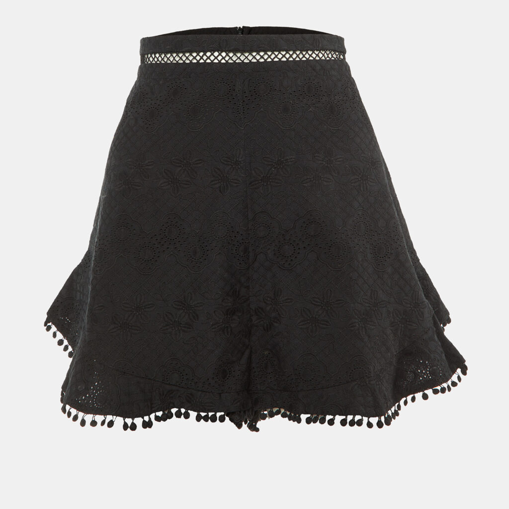Zimmermann Black Cotton Caravan Flutter Shorts L Zimmermann Black Cotton Caravan Flutter Shorts L