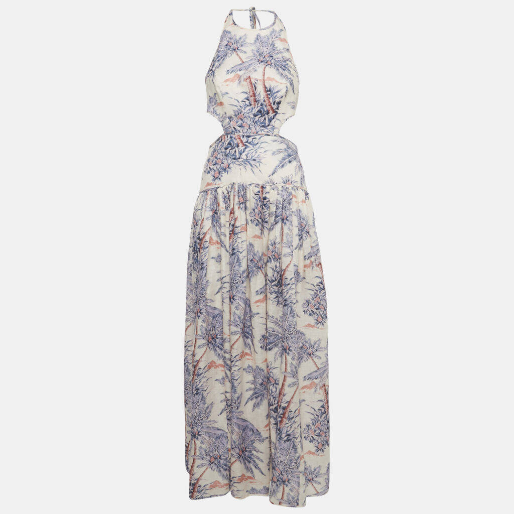 Zimmermann Pink Palm Tree Print Linen Halter Neck Maxi Dress M Zimmermann Pink Palm Tree Print Linen Halter Neck Maxi Dress M