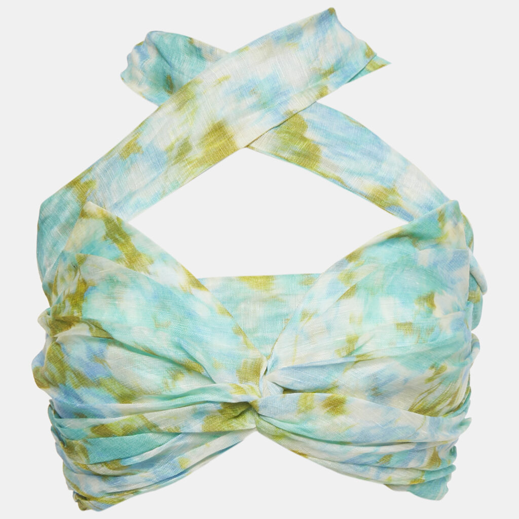 Zimmermann Green Abstract Print Linen Blend High-Tide Crop Top M