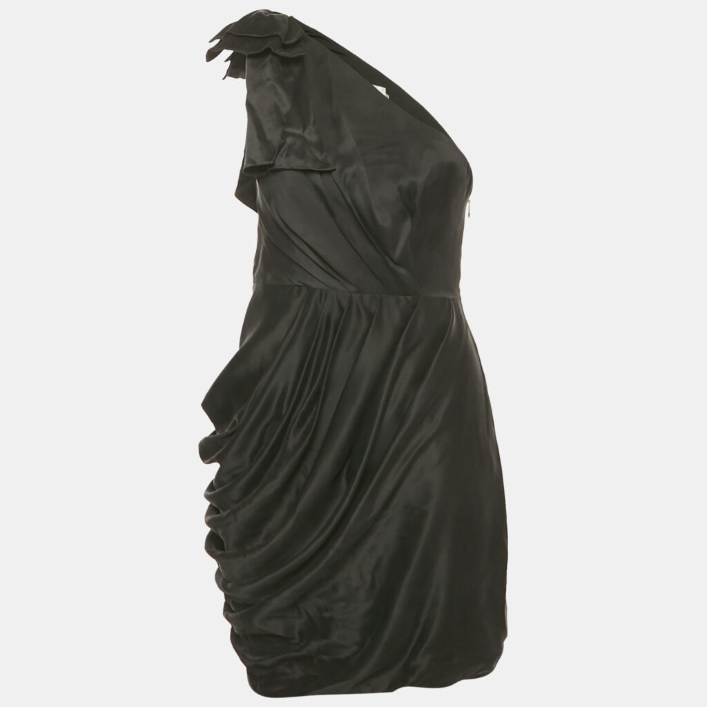 luxury-women-zimmermann-used-clothes-p1182349-001.jpg Zimmermann Black Satin One Shoulder Bow Detail Mini Dress M