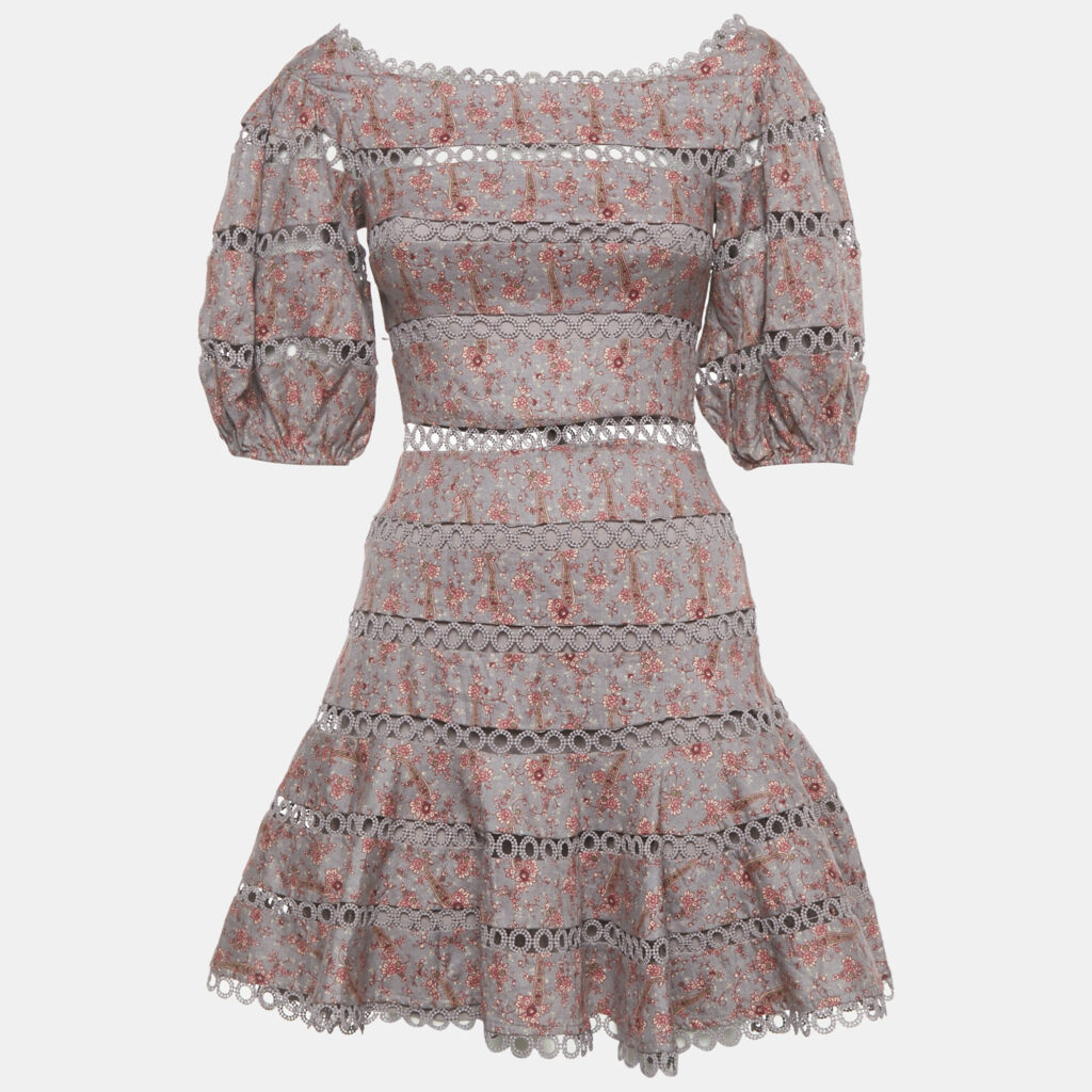 Zimmermann Mauve Floral Print Linen Juniper Mini Dress S Zimmermann Mauve Floral Print Linen Juniper Mini Dress S