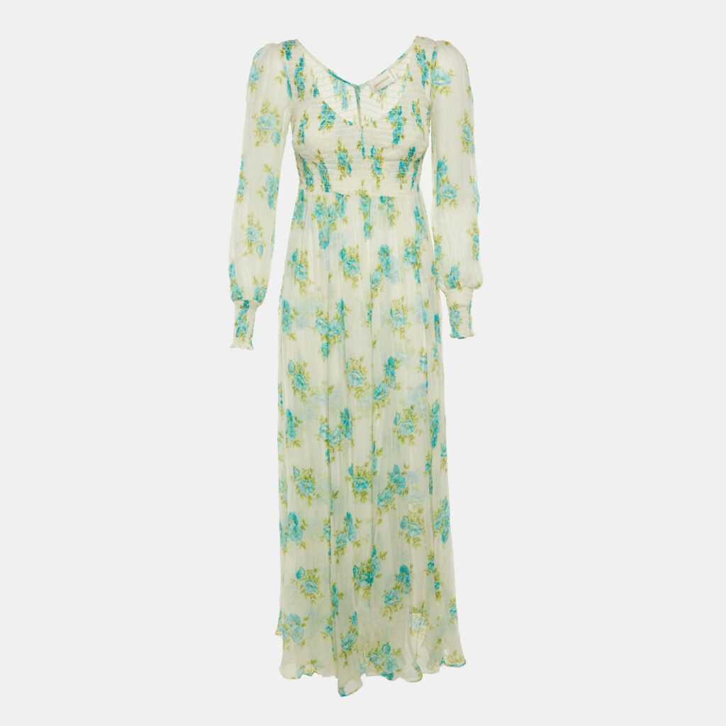 Zimmermann White Floral Printed Smocked Maxi Dress S