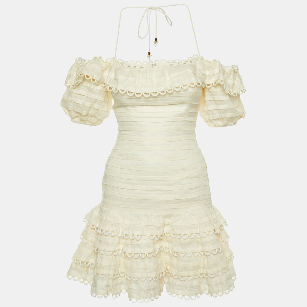 Zimmermann White Linen Off Shoulder Mini Dress S Zimmermann White Linen Off Shoulder Mini Dress S
