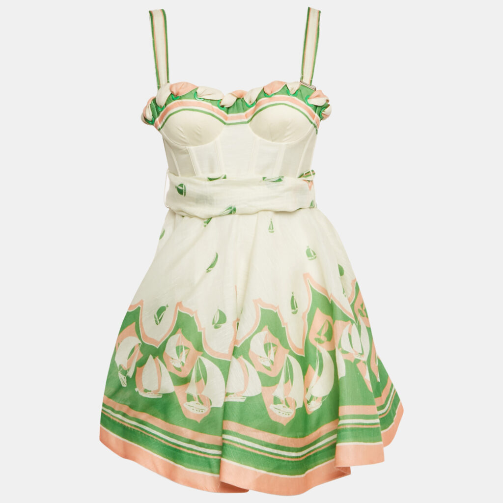 Zimmermann Off -White Printed Linen Blend High Tide Mini Dress XS
