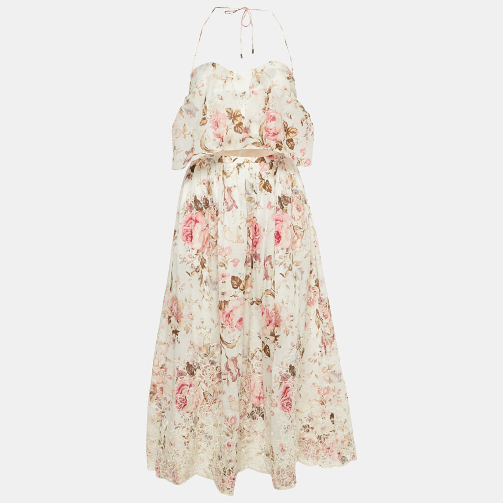 Zimmermann White Floral Print Cotton Cut Out Midi Dress M Zimmermann White Floral Print Cotton Cut Out Midi Dress M
