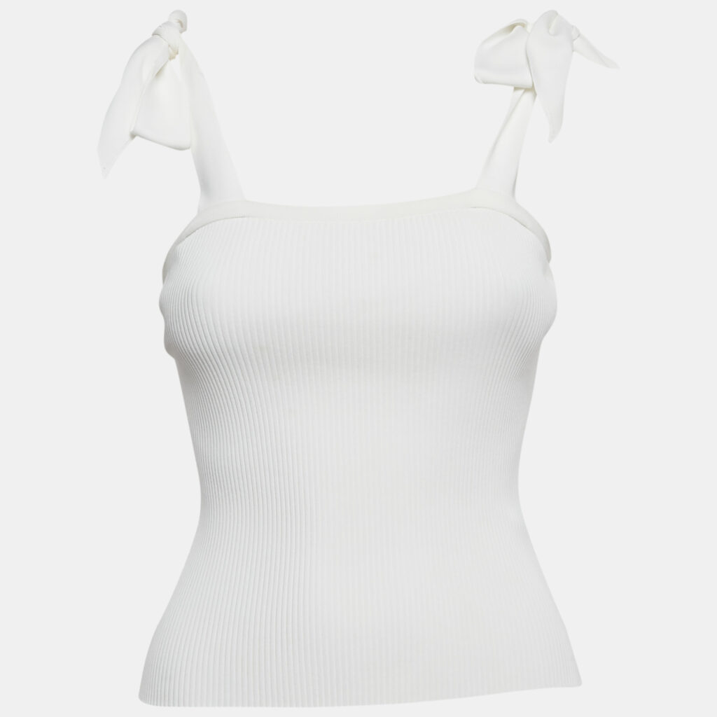 Zimmermann White Rib Knit Sleeveless Tie-Up Top XS