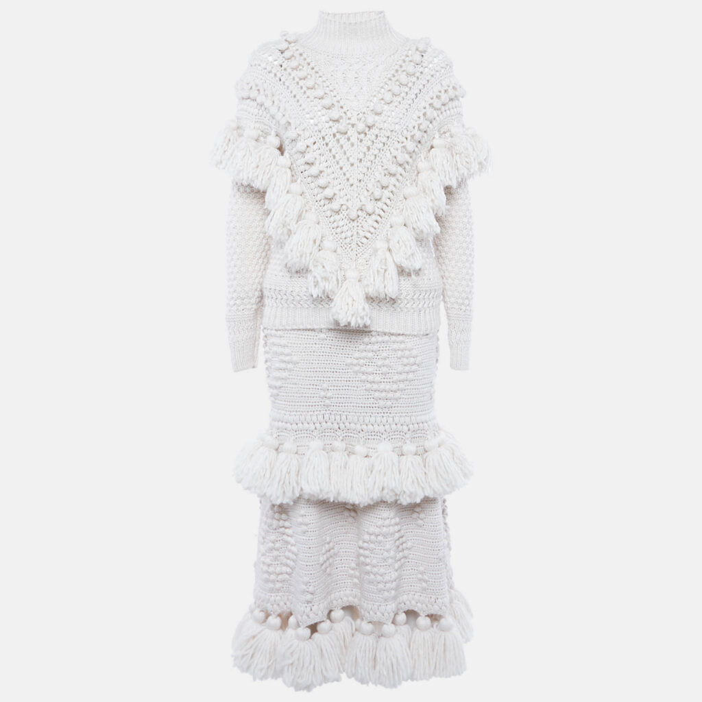 Zimmermann Ecru Crochet Wool kaleidoscope Jumper & Skirt Set XS/S