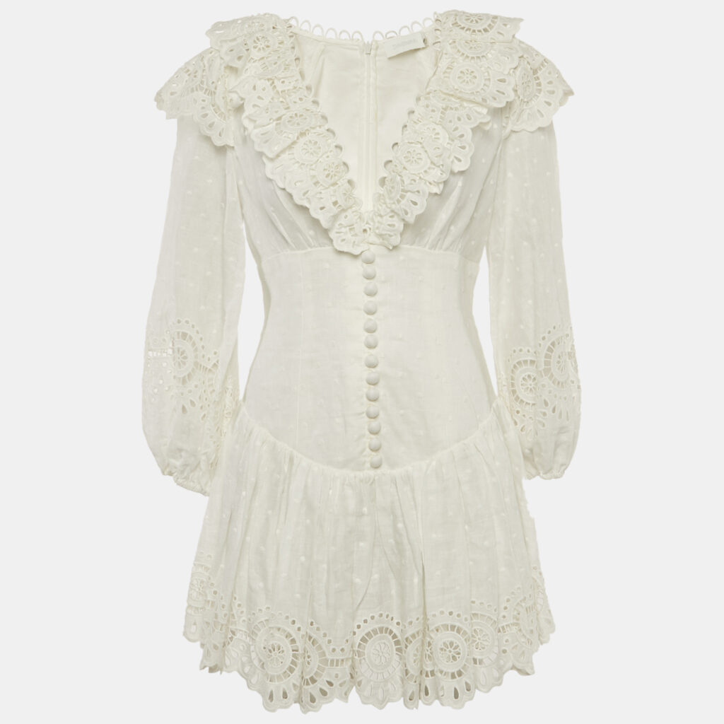 Zimmermann White Swiss Dot Anglaise Broderie Linen Bellitude Mini Dress M Zimmermann White Swiss Dot Anglaise Broderie Linen Bellitude Mini Dress M