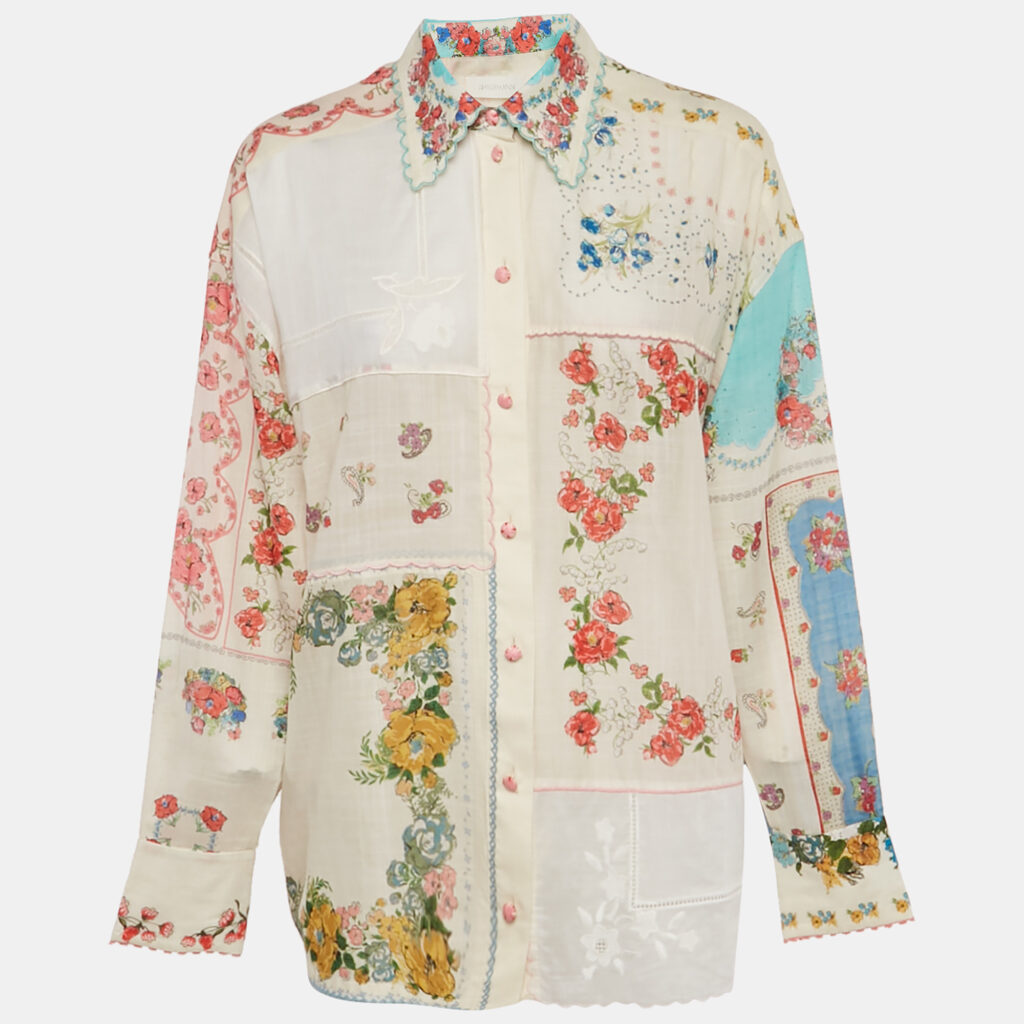 Zimmermann Multicolor Floral Print Clover Patchwork Cotton Shirt M