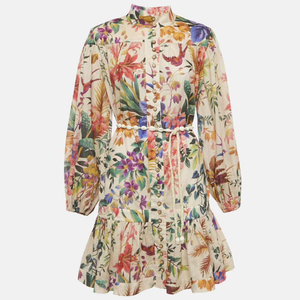 Zimmermann Multicolor Floral Print Cotton Flounce Mini Dress M Zimmermann Multicolor Floral Print Cotton Flounce Mini Dress M