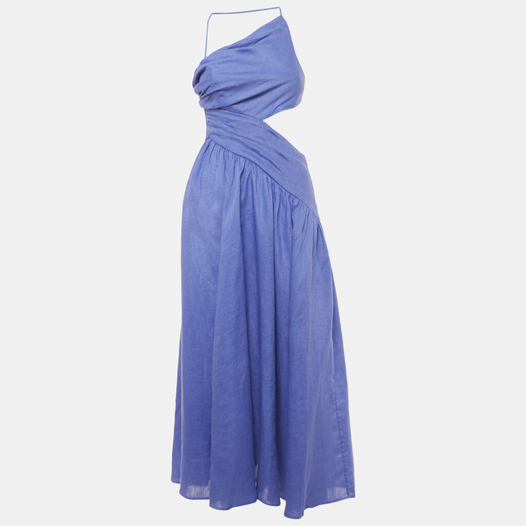 Zimmermann Purple Linen Open Back Asymmetric Cut-Out Midi Dress S Zimmermann Purple Linen Open Back Asymmetric Cut-Out Midi Dress S