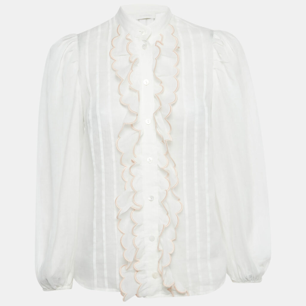Zimmermann White Ramie Scallop Frill Detail Jude Shirt S Zimmermann White Ramie Scallop Frill Detail Jude Shirt S