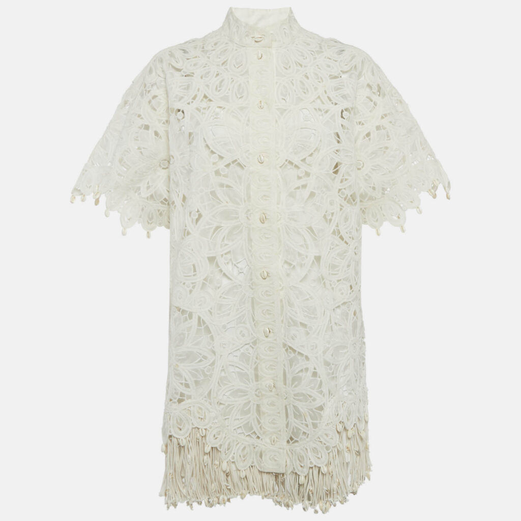 Zimmermann White Silk Lace Cut -Out Wavelength Shirt Dress M Zimmermann White Silk Lace Cut -Out Wavelength Shirt Dress M