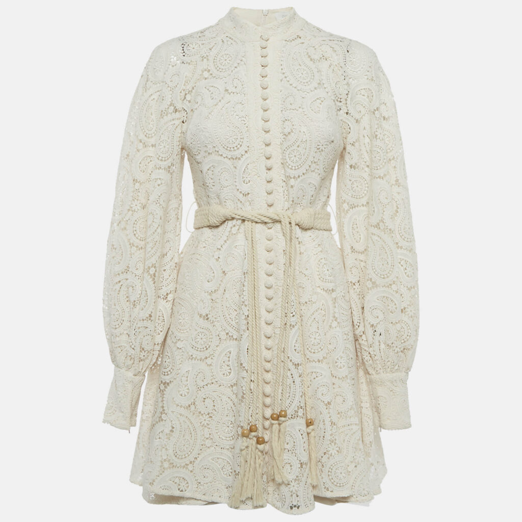 Zimmermann Beige Paisley Lace Amari Mini Dress M Zimmermann Beige Paisley Lace Amari Mini Dress M