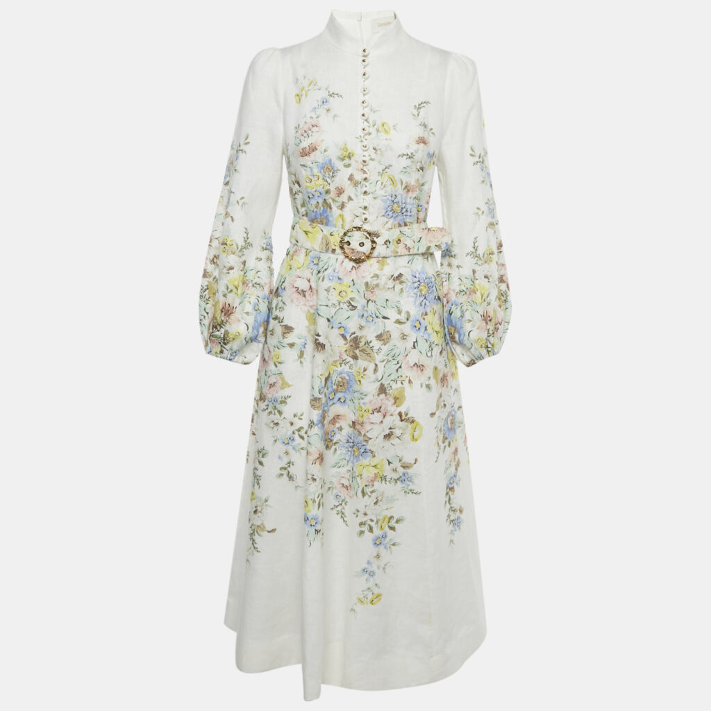 Zimmermann White Floral Print Linen Matchmaker Midi Dress M Zimmermann White Floral Print Linen Matchmaker Midi Dress M