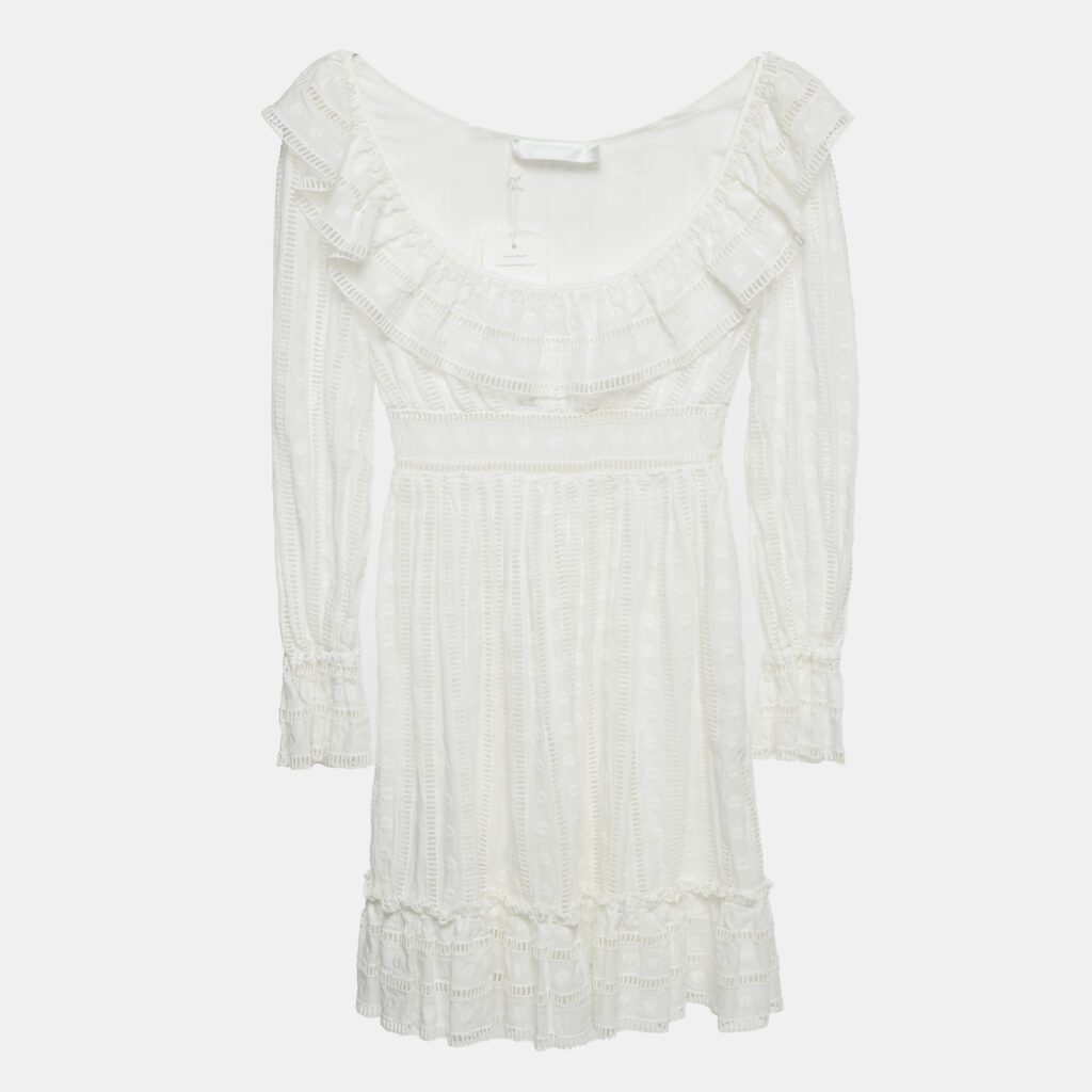 Zimmermann White Embroidered Cotton Melody Ladder Mini Dress XS Zimmermann White Embroidered Cotton Melody Ladder Mini Dress XS