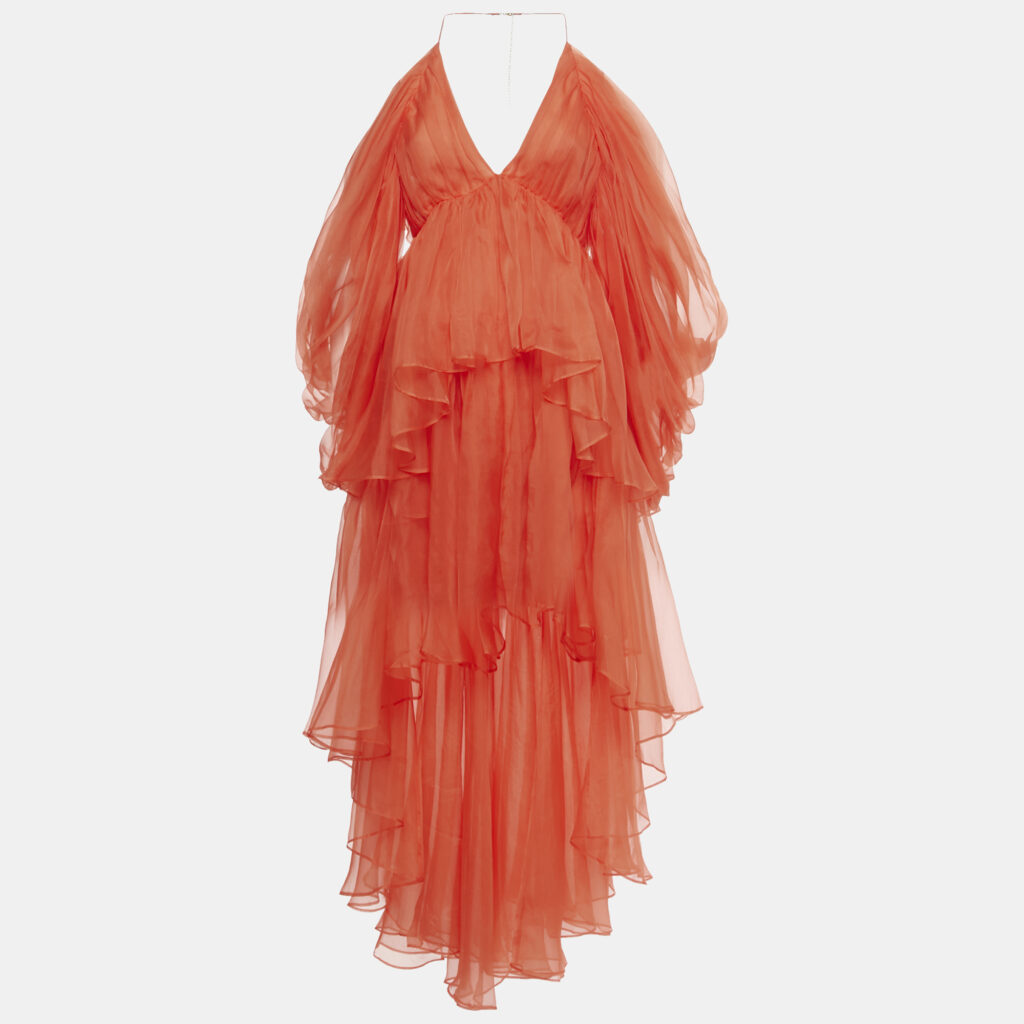 Zimmermann Red Silk Organza Natura High-Low Tiered Dress M