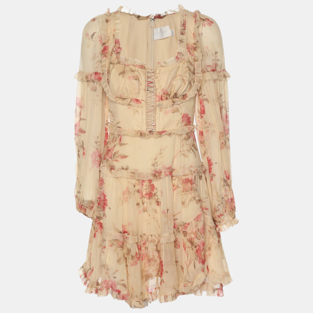 Zimmermann Yellow Floral Print Silk Corsair Corset Frill Mini Dress XS Zimmermann Yellow Floral Print Silk Corsair Corset Frill Mini Dress XS