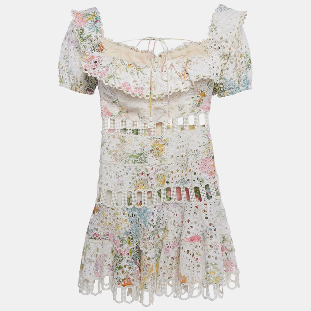 luxury-women-zimmermann-used-clothes-p1230363-001.jpg Zimmermann White Floral Print Cotton Off-Shoulder Heathers Dress M