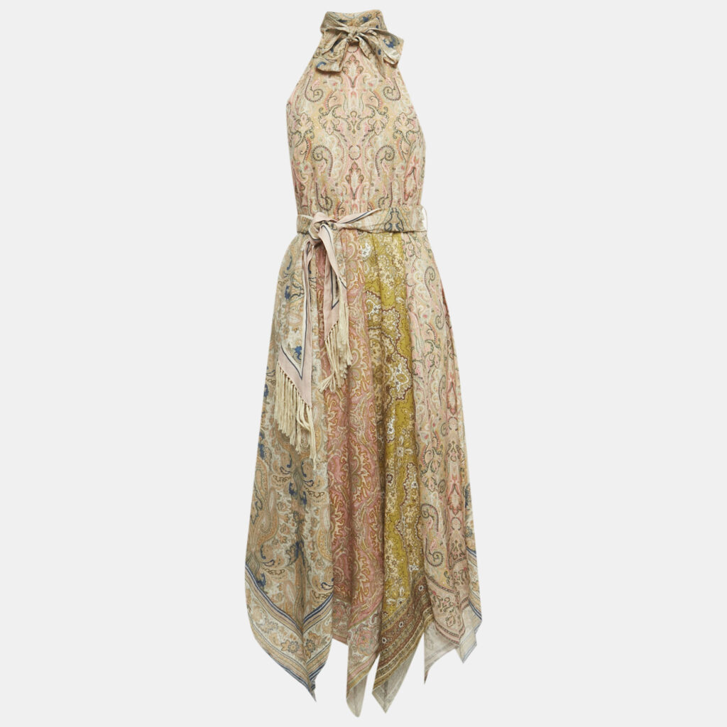 Zimmermann Multicolor Printed Linen Freja Scarf Hem Midi Dress M Zimmermann Multicolor Printed Linen Freja Scarf Hem Midi Dress M