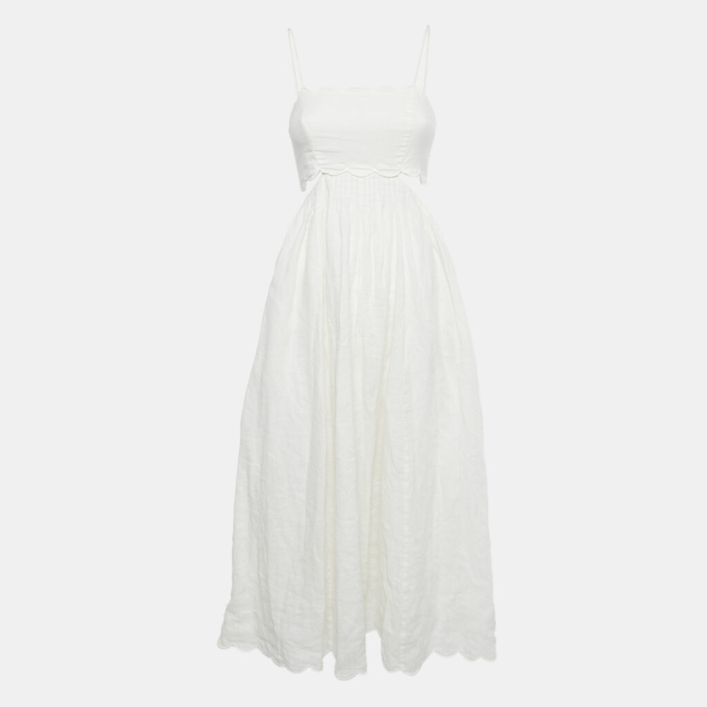 Zimmermann White Linen Scallop Jude Midi Dress S