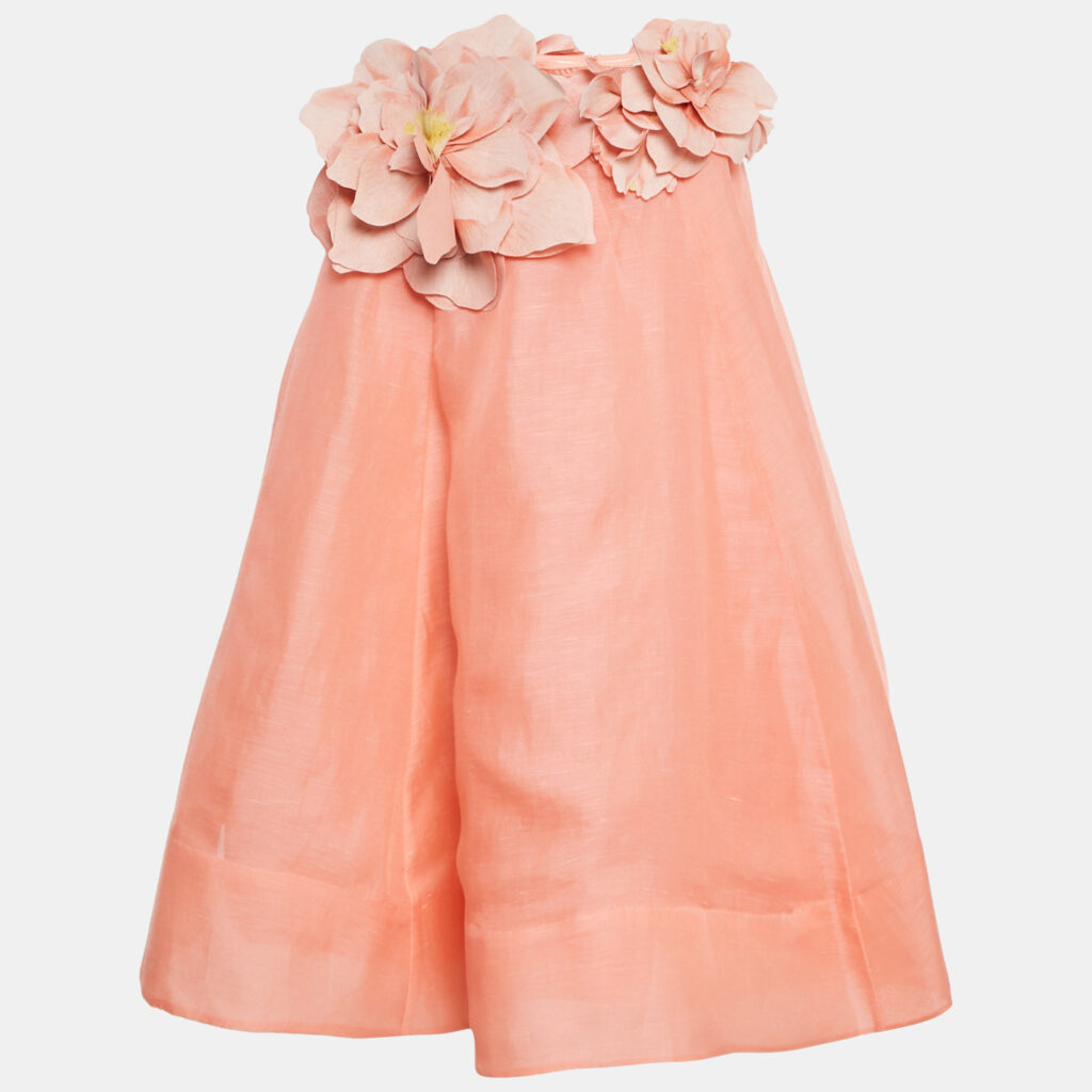 Zimmermann Coral Pink Linen Blend Natura Strapless Mini Dress M