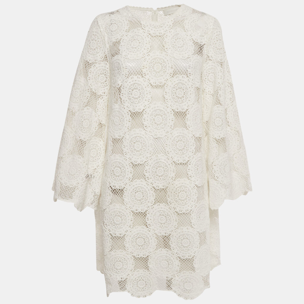 Zimmermann White Crochet Sheer Mini Dress L Zimmermann White Crochet Sheer Mini Dress L