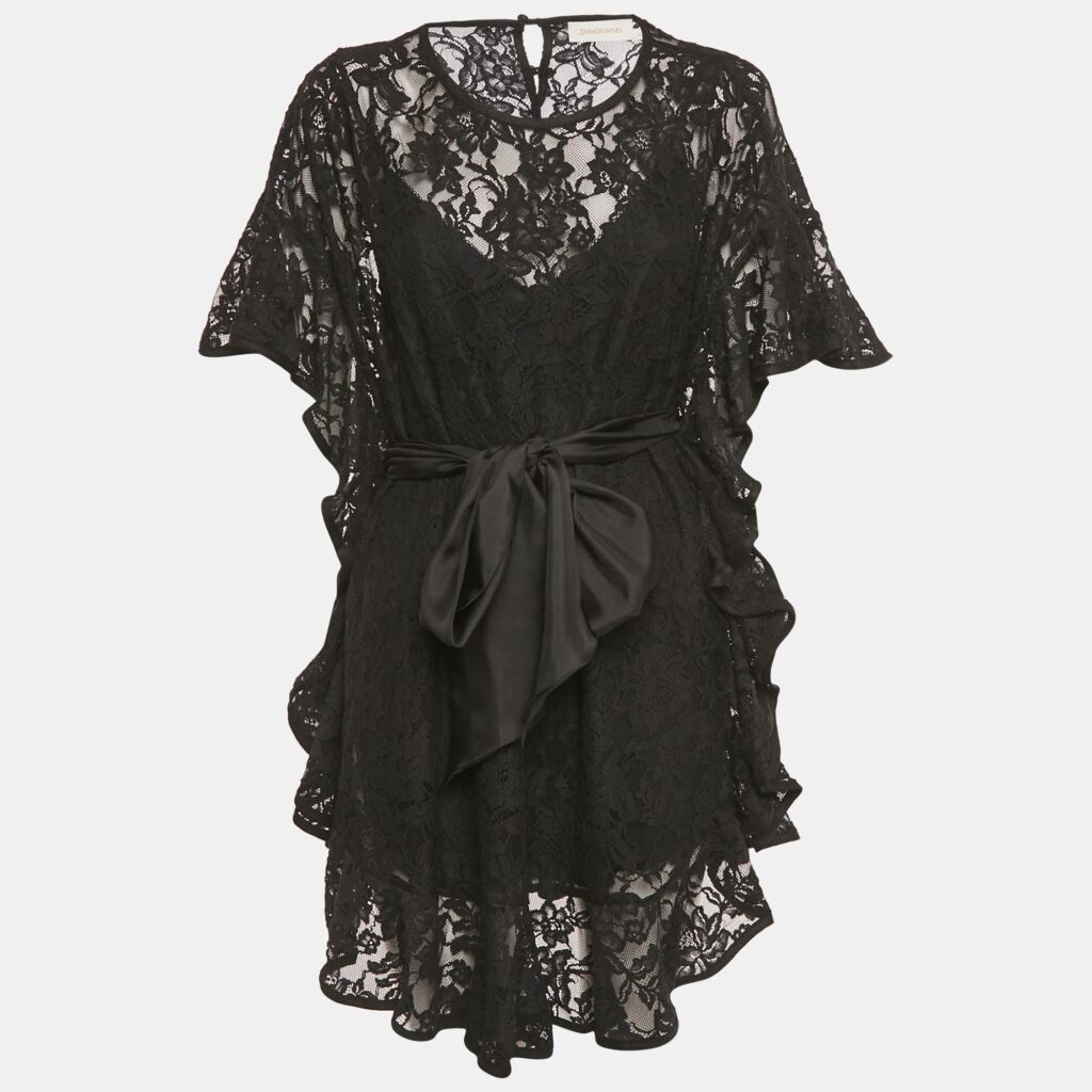 Zimmermann Black Lace Frill Tunic L