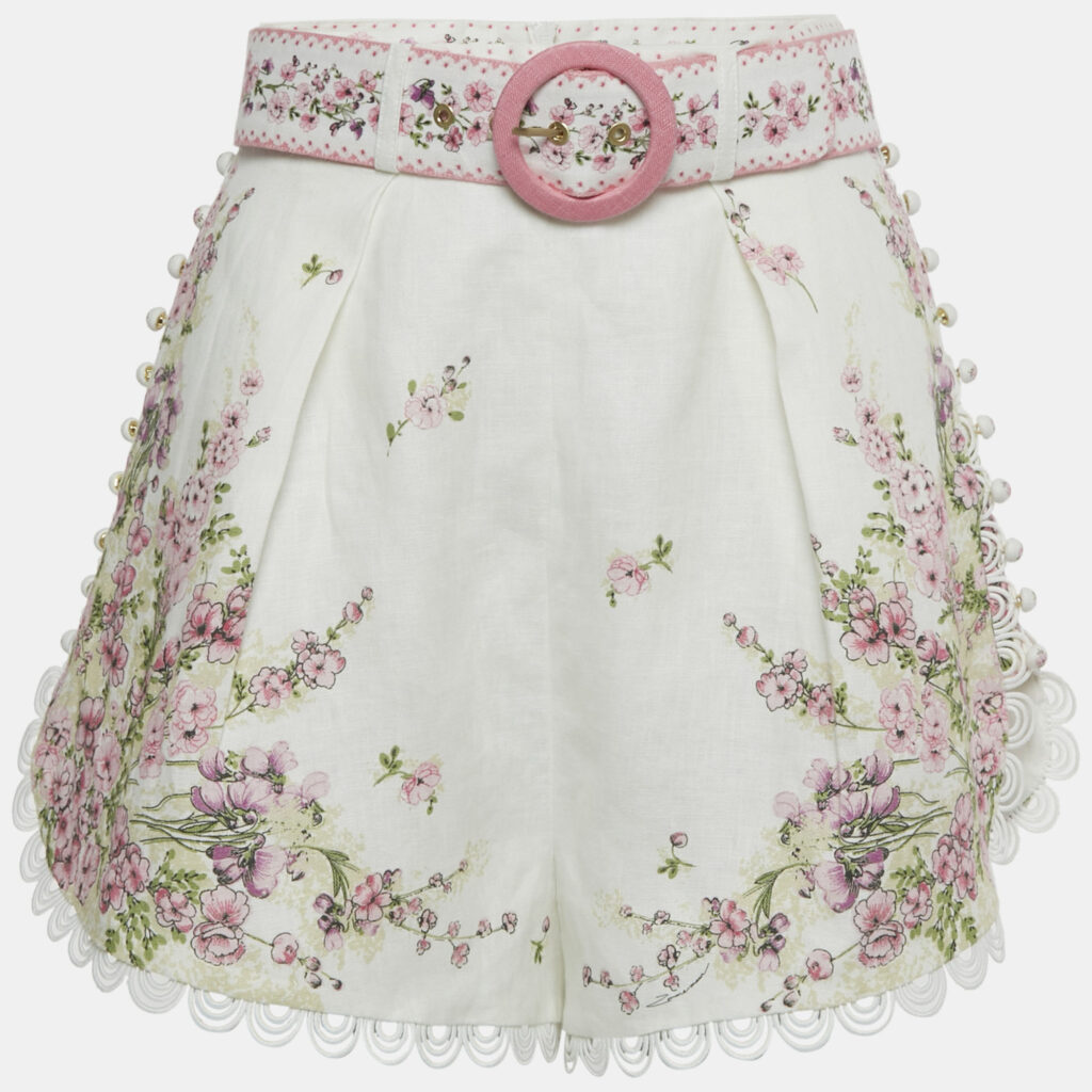 Zimmermann Pink/White Floral Print Linen Scallop Shorts M Zimmermann Pink/White Floral Print Linen Scallop Shorts M
