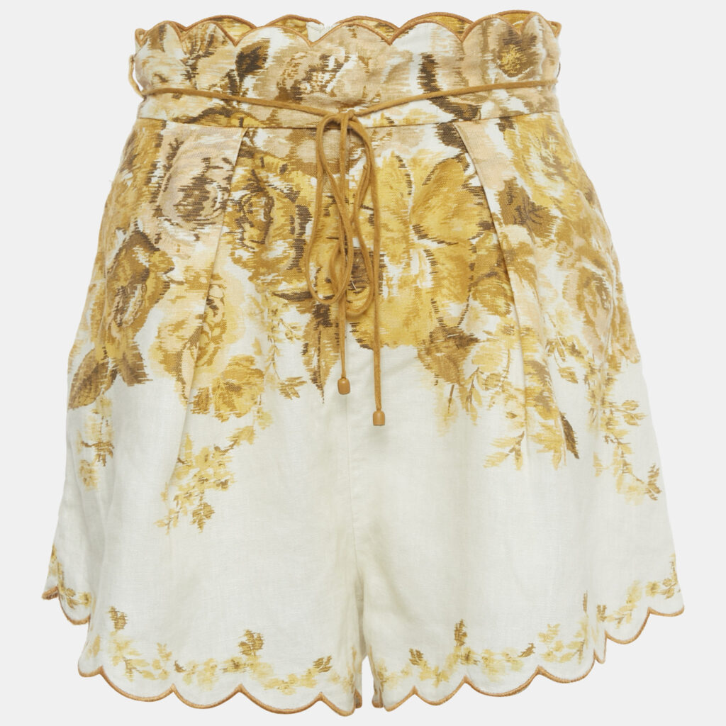 Zimmermann Yellow Floral Print Linen Aliane Scallop Shorts M Zimmermann Yellow Floral Print Linen Aliane Scallop Shorts M