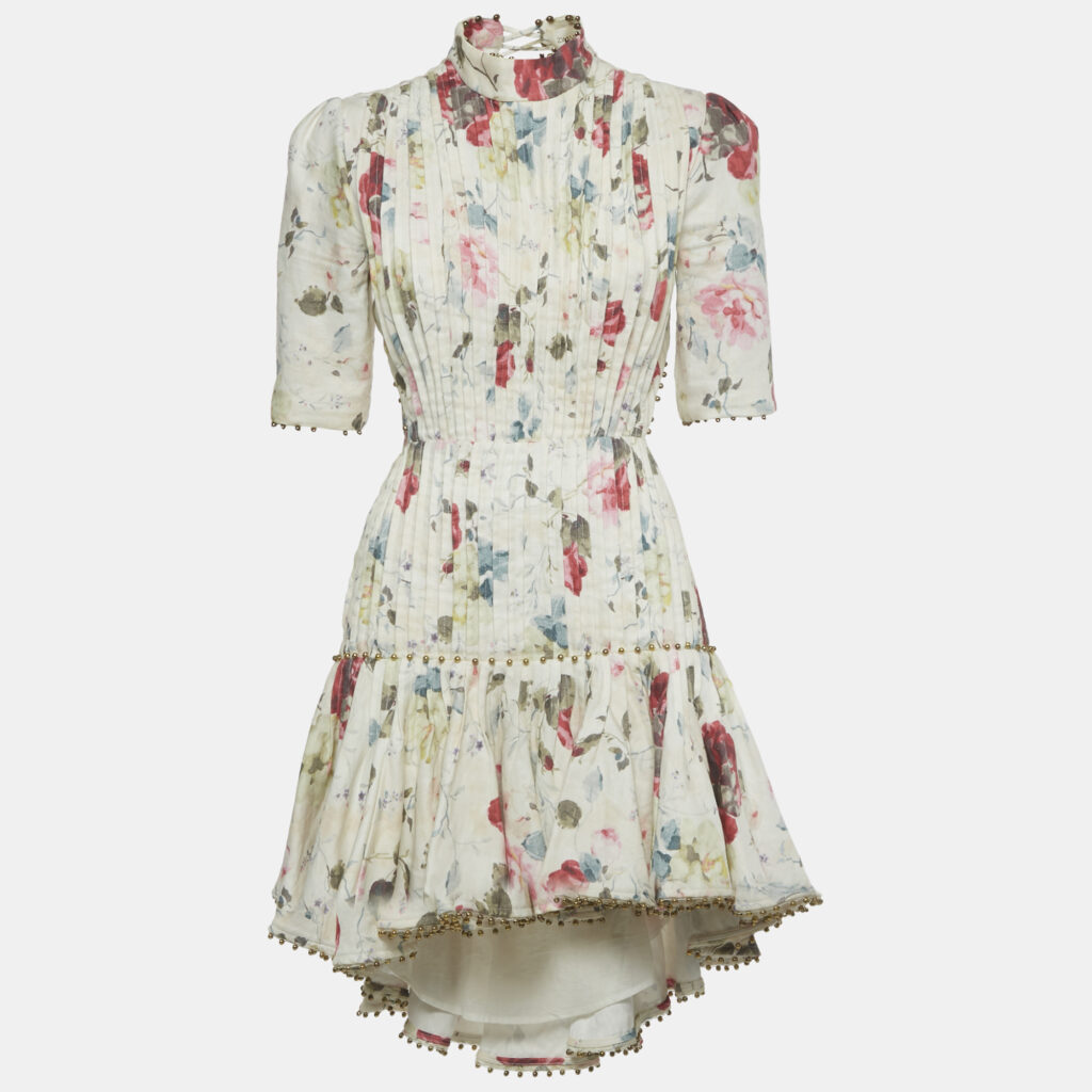 Zimmermann White Floral Print Linen Lace-Up Mini Dress M Zimmermann White Floral Print Linen Lace-Up Mini Dress M