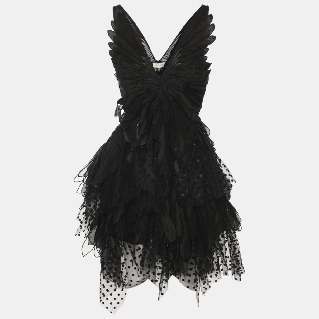 Zimmermann Black Tulle Rhythmic Fluted Mini Dress S Zimmermann Black Tulle Rhythmic Fluted Mini Dress S