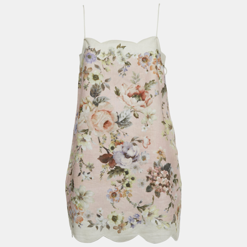 Zimmermann Pink Floral Print Linen Mini Dress M Zimmermann Pink Floral Print Linen Mini Dress M