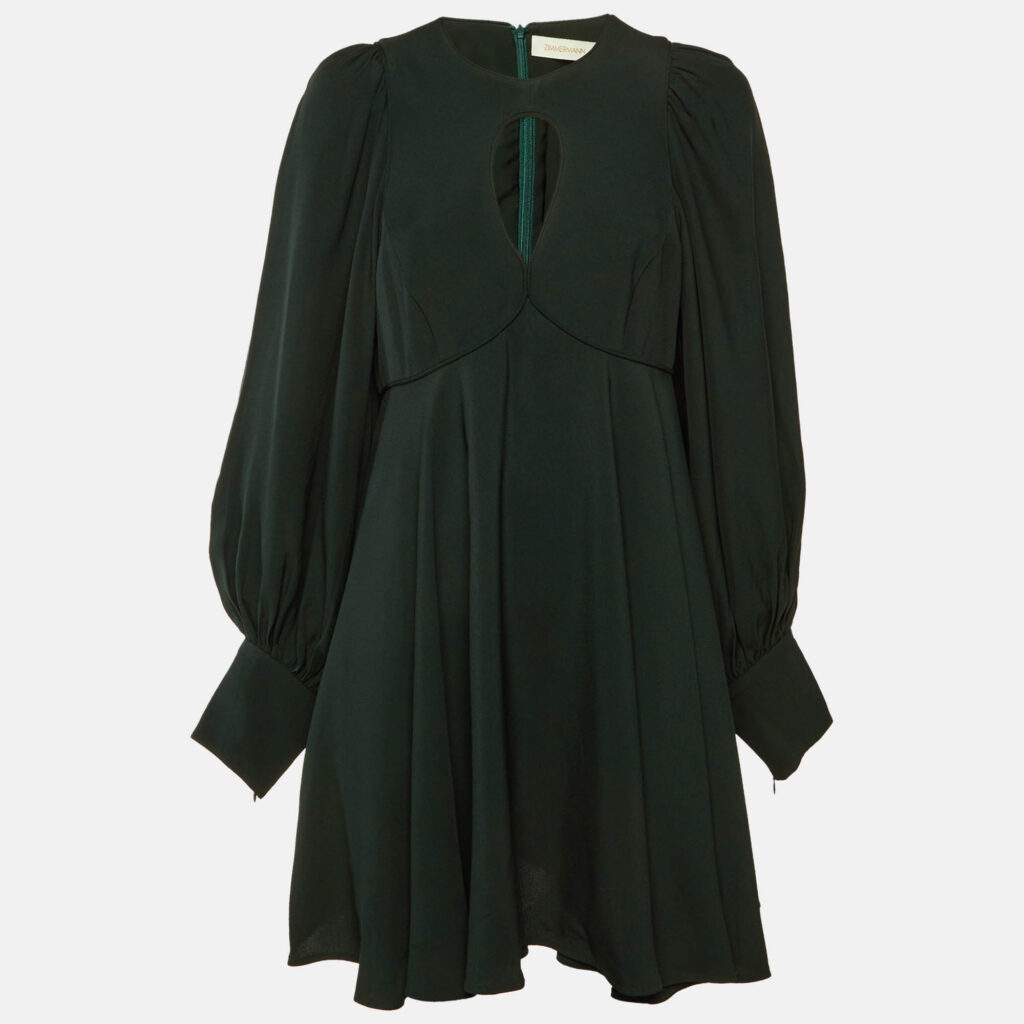 Zimmermann Dark Green Crepe Keyhole Detail Mini Dress L Zimmermann Dark Green Crepe Keyhole Detail Mini Dress L