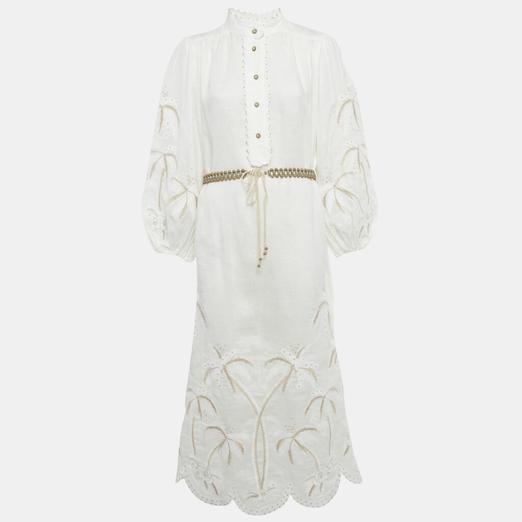 Zimmermann White Embroidered Detail Linen Lyre Midi Dress L Zimmermann White Embroidered Detail Linen Lyre Midi Dress L