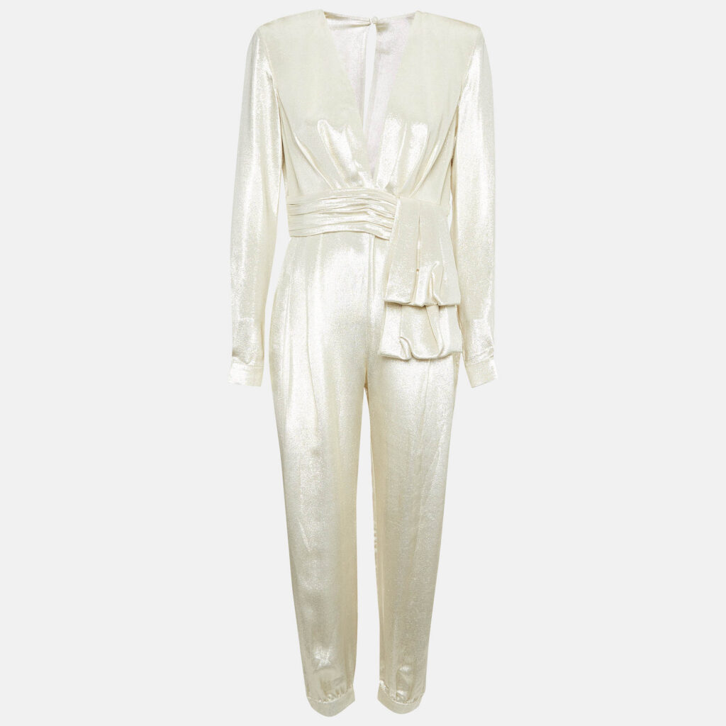 Zuhair Murad Gold Silk Blend Lamé Jumpsuit M Zuhair Murad Gold Silk Blend Lamé Jumpsuit M