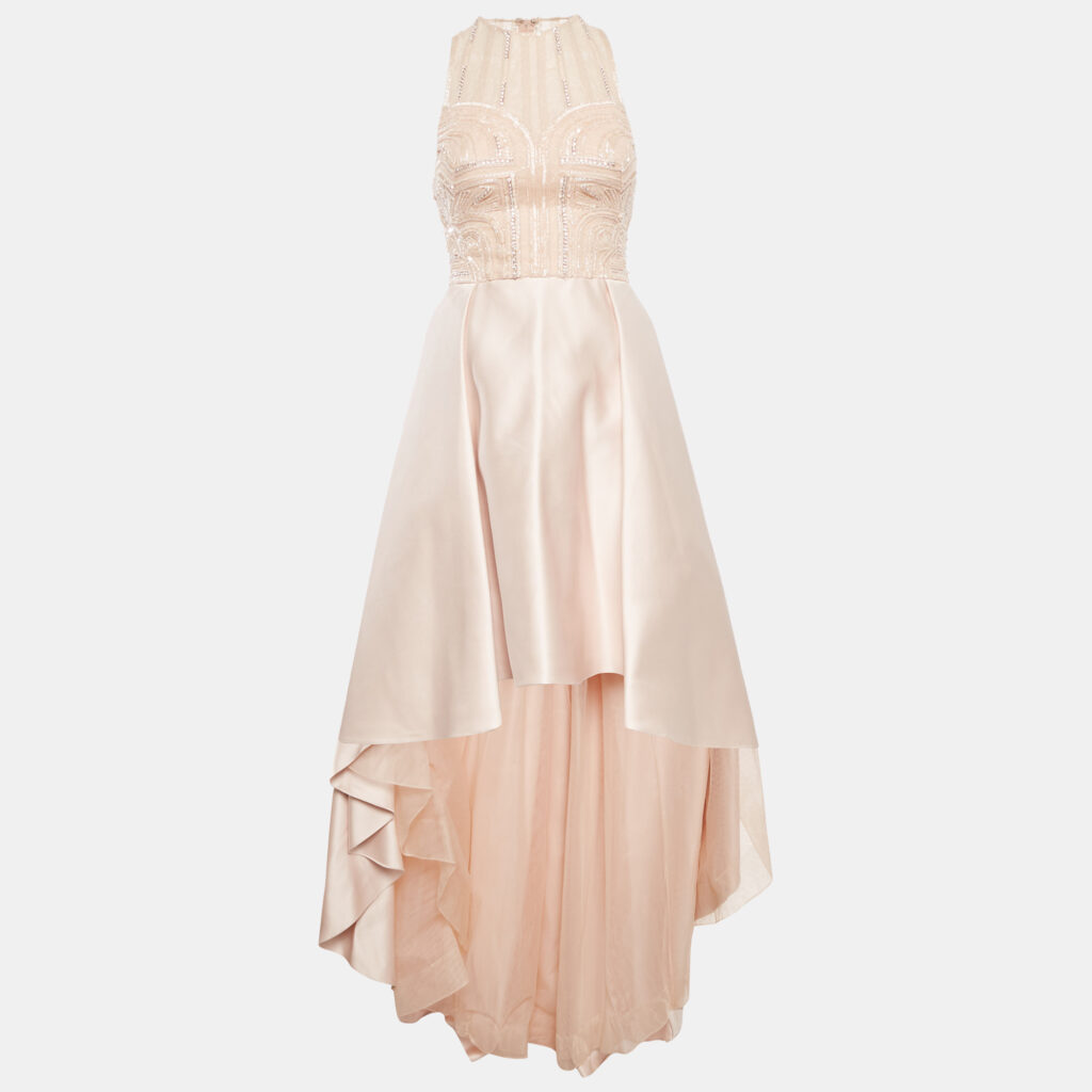 Zuhair Murad Pink Embellished Silk Blend High Low Gown M
